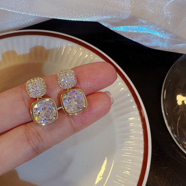 Simple Square Zircon Stud Earrings Ins Light Luxury High-end Women's New All-matching - Image 5